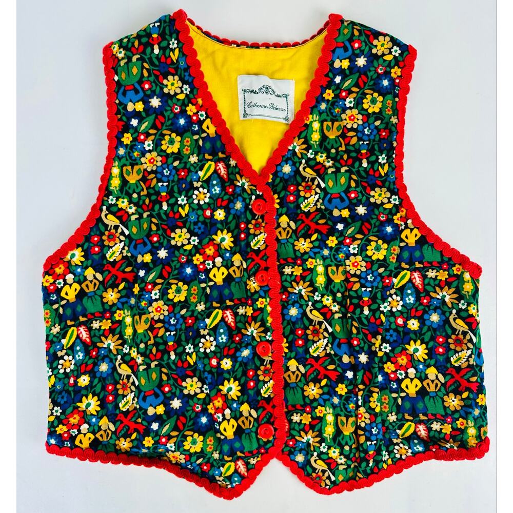 Vintage Kids Catherine Howard Whimsical Folk Art Vest Boho Prairie Size 8-10 YR
